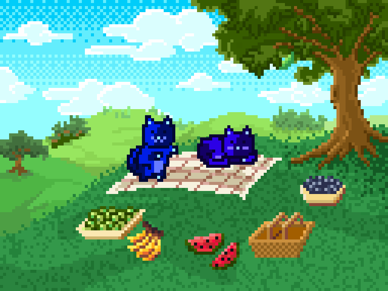 MoonCats 1289 and 17970 on a summer picnic